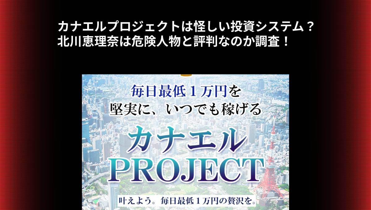 カナエルプロジェクトは怪しい投資システム？北川恵理奈は危険人物と評判なのか調査！