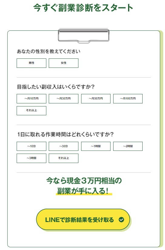 ちょこマネ副業診断の内容について